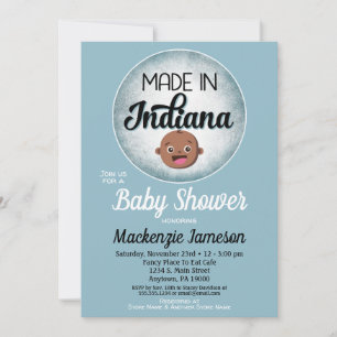 Indiana Baby Shower African American Blue Baby Invitation