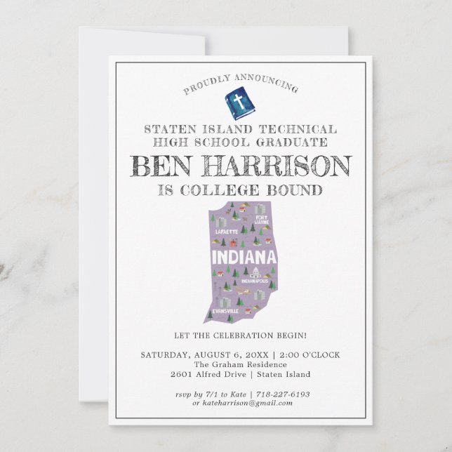 Indiana | College Bound Graduation Party Invitation (Front)