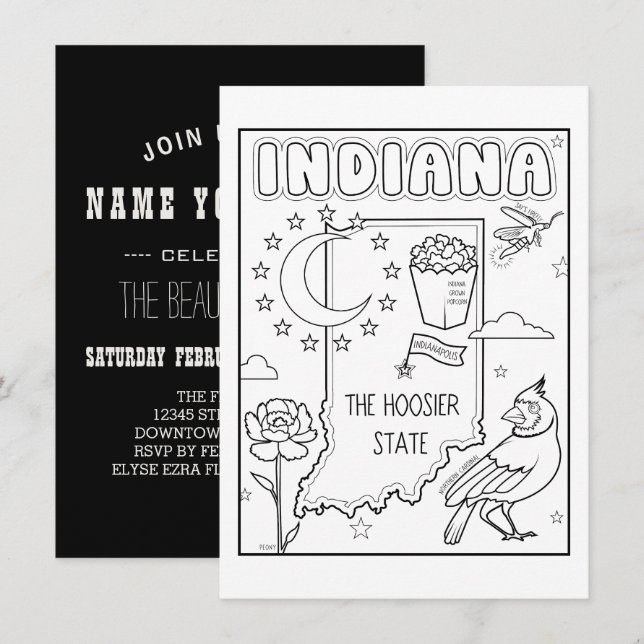 indiana colour me collage invitation (Front/Back)