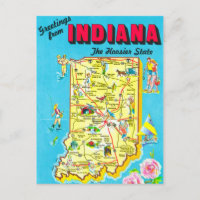 Indiana Colourful Map Postcard