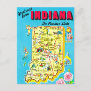  Indiana Colourful Map Postcard