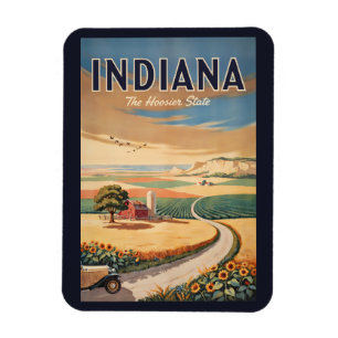 Indiana Countryside Illustration Travel Art Retro Magnet