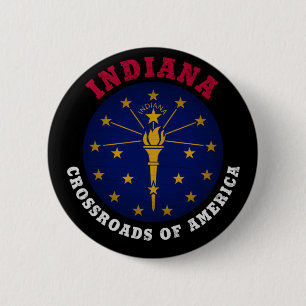 INDIANA CROSSROADS STATE FLAG 6 CM ROUND BADGE