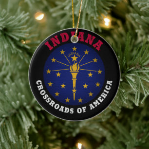 INDIANA CROSSROADS STATE FLAG CERAMIC TREE DECORATION