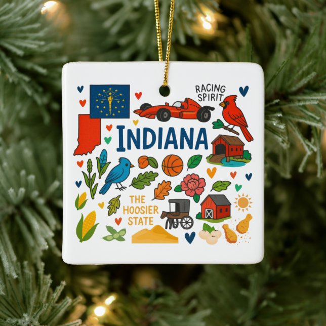 Indiana Custom Family Trip Christmas Ceramic Ornament (Tree)