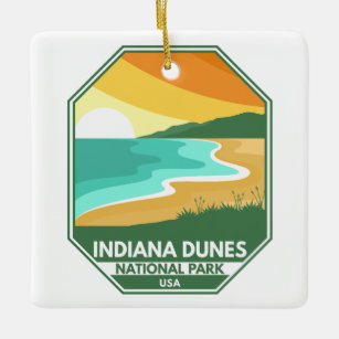 Indiana Dunes National Park Minimal Retro Emblem Ceramic Ornament