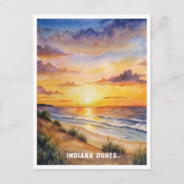 Indiana Dunes National Park Watercolor Painting Postcard (Front)