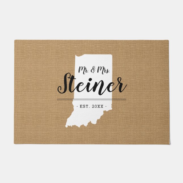 Indiana Family Monogram State Doormat (Front)