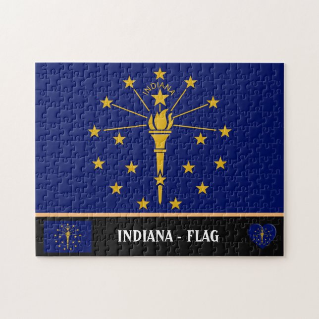 Indiana Flag & Indiana State USA /America Jigsaw Puzzle (Horizontal)