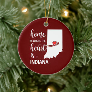 Indiana home is where the heart is ceramic ornamen tree decoration