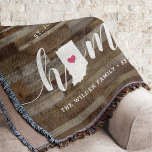 Indiana Home State Personalized Wood Look Throw Blanket<br><div class="desc">Show some home state pride with this cute rustic faux wood plank throw blanket featuring "home" in white calligraphy script lettering with a silhouette map of the state of Indiana standing in for the letter "O." A pink heart illustration inside the state map completes the design; you can change the...</div>