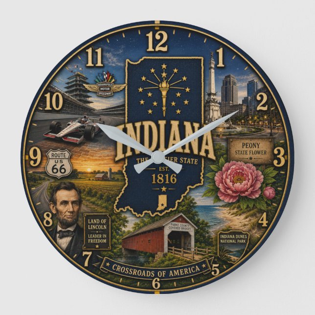 Indiana Hoosier State Large Clock (Front)