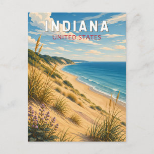 Indiana Illustration Travel Art Vintage Postcard