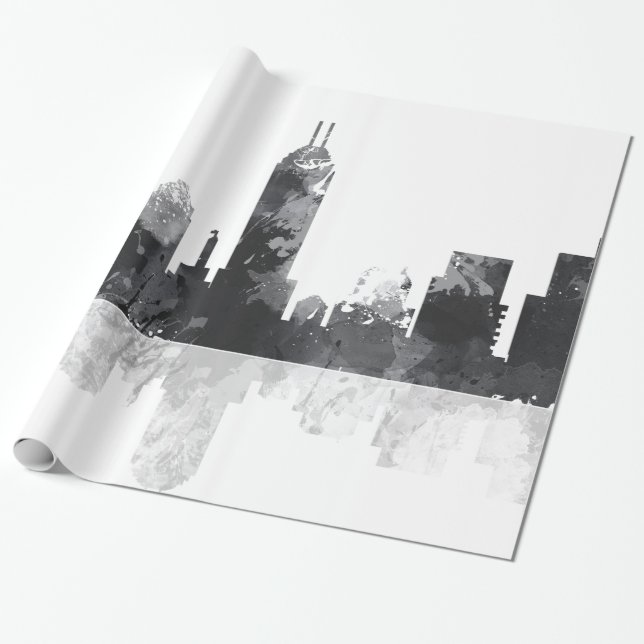 INDIANA, INDIANAPOLIS SKYLINE WRAPPING PAPER (Unrolled)
