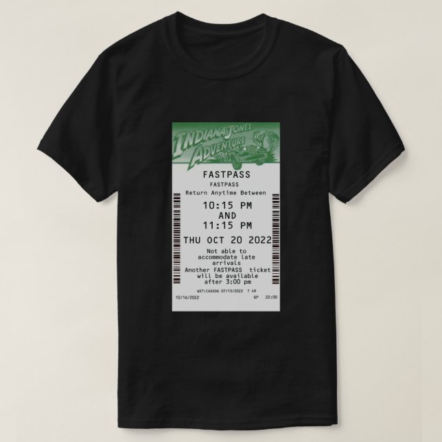 Indiana Jones Adventure Fastpass October 2022 .png T-Shirt (Design Front)