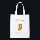 Indiana Map Wedding Welcome Bag, Gold Tote Bag<br><div class="desc">Wedding weekend welcome gift bag for out of town guests to your wedding,  featuring image of Indiana,  with heart you may place at the precise location. Fill tote with your favourite goodies.</div>
