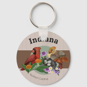 Indiana Northern Cardinals with Native Plants Key Ring