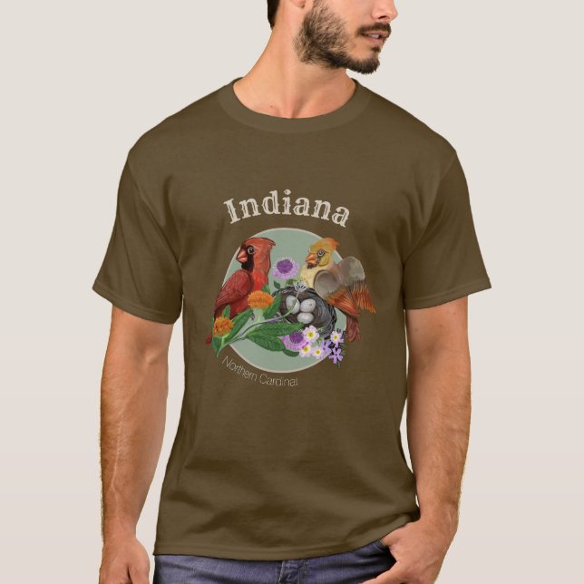 Indiana Northern Cardinals with Native Plants T-Shirt (Front)