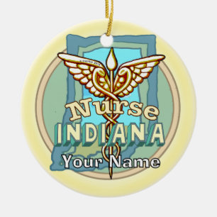 Indiana Nurse Caduceus  Ceramic Tree Decoration
