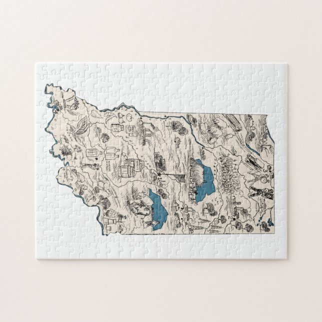 Indiana Shaped Hoosier Vintage Picture Map Jigsaw Puzzle (Horizontal)