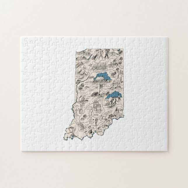 Indiana Shaped Vintage Picture Map Jigsaw Puzzle (Horizontal)