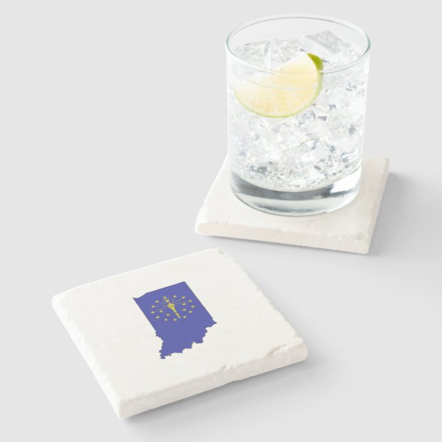 Indiana Silhouette Outline Map Shaped State Flag Stone Coaster (Side)