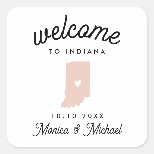 INDIANA State Destination Wedding ANY COLOR   Square Sticker (Front)