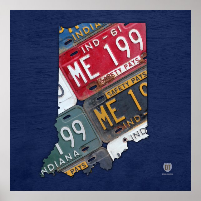 Indiana State License Plate Map Poster (Front)
