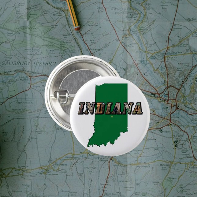 Indiana State Map Green Outline & Photo Text 6 Cm Round Badge (Creator Uploaded)