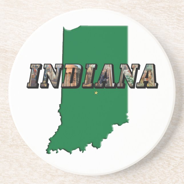 Indiana State Map Green Outline & Photo Text Coaster (Front)