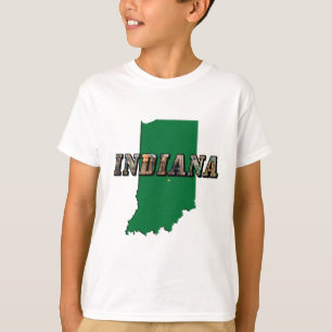 Indiana State Map Green Outline & Photo Text T-Shirt