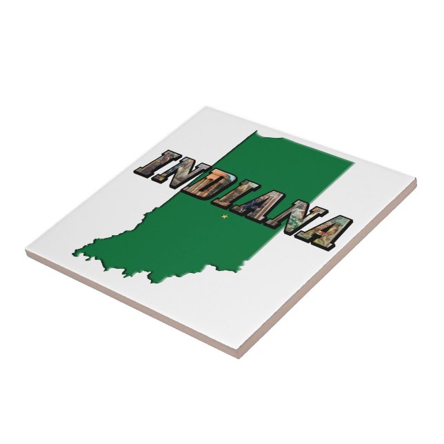 Indiana State Map Green Outline & Photo Text Tile (Side)