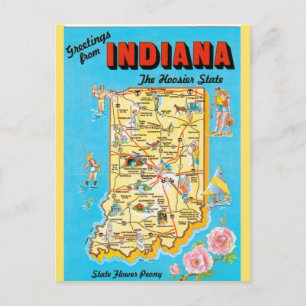 Indiana State Map Postcard