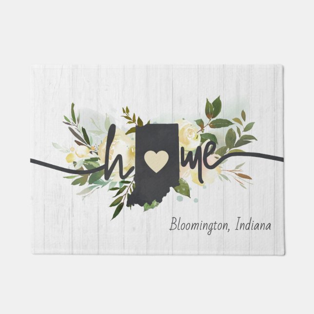 Indiana State Personalised Your Home City Rustic Doormat (Front)