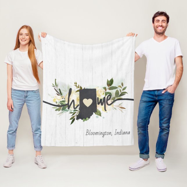 Indiana State Personalised Your Home City Rustic Fleece Blanket (In Situ)