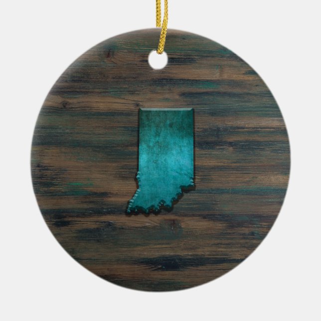 Indiana State Shape Teal Ceramic Tree Decoration (Front)