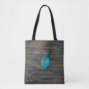 Indiana State Shape Teal Tote Bag