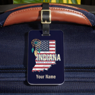 Indiana State United States Retro Map Vintage USA Luggage Tag