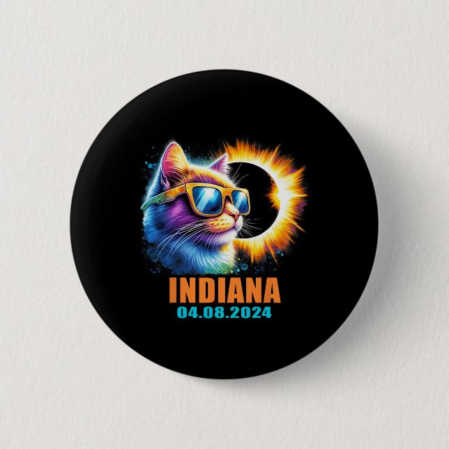 Indiana Total Solar Eclipse 2024 Cat Solar Eclipse 6 Cm Round Badge (Front)