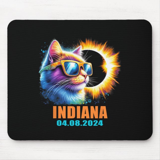 Indiana Total Solar Eclipse 2024 Cat Solar Eclipse Mouse Pad (Front)