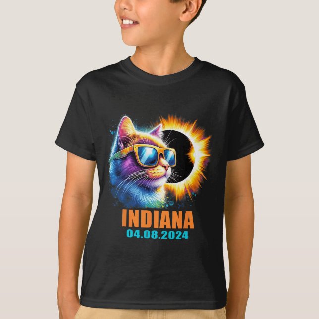 Indiana Total Solar Eclipse 2024 Cat Solar Eclipse T-Shirt (Front)