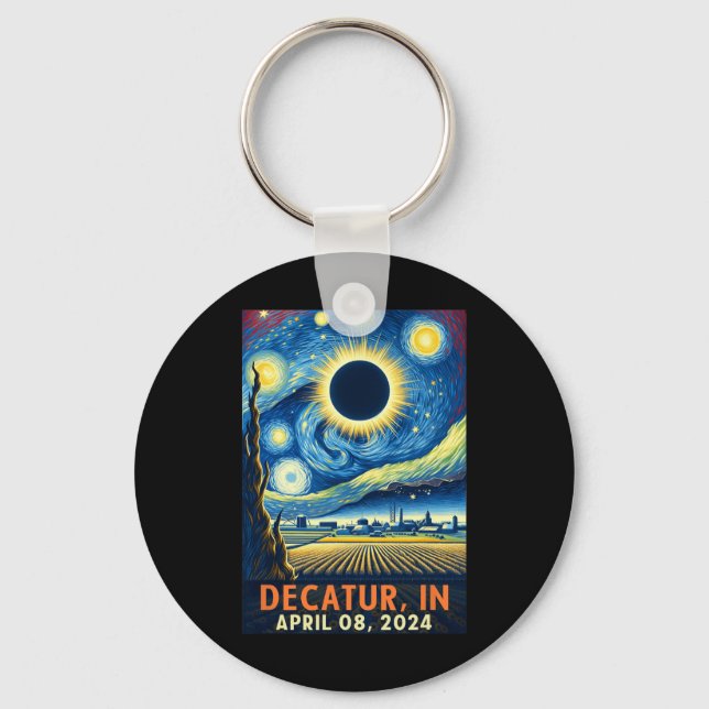 Indiana Total Solar Eclipse 2024 Starry Night  Key Ring (Front)