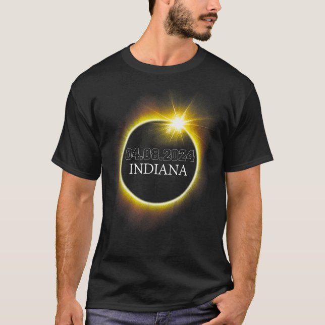 Indiana Total Solar Eclipse April 8 2024 USA Map T-Shirt (Front)