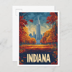 Indiana USA Art Vintage Illustration Travel Postcard