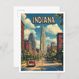 Indiana USA Art Vintage Illustration Travel Postcard