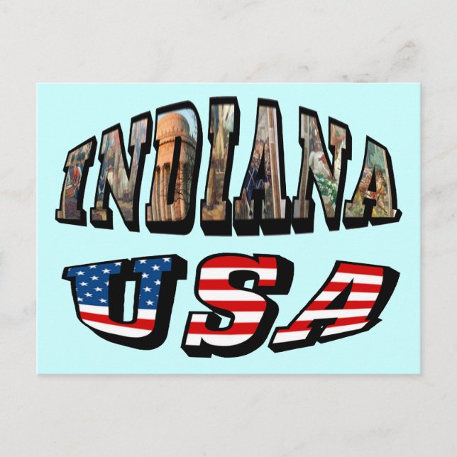 Indiana USA Flag & State Photo Text Postcard (Front)