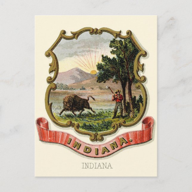 Indiana  Vintage travel - State coat of arms Postcard (Front)