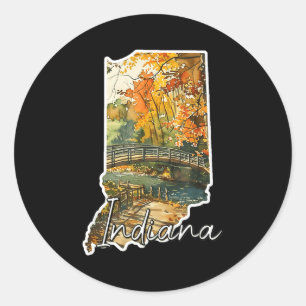 Indiana watercolor autumn scenery landscape art classic round sticker