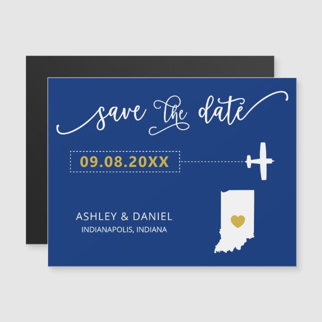Indiana Wedding Save the Date Card, Map Magnetic Invitation (Front/Back)