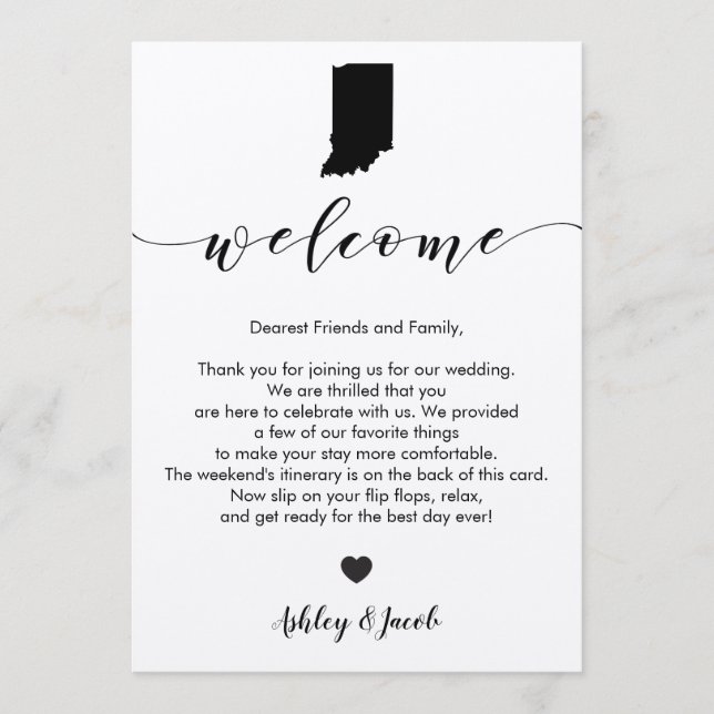 Indiana Wedding Welcome Letter & Itinerary Card (Front)